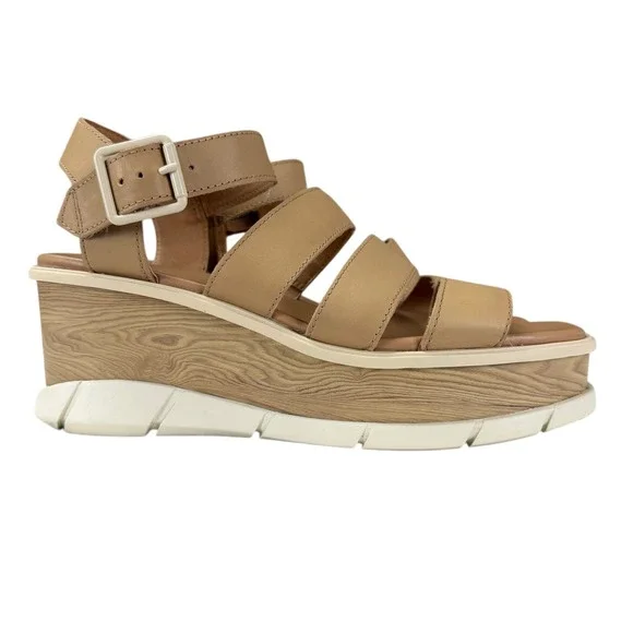 Sorel Joanie III Wedge Sandals Women US10 EU41 Beige Leather Platform Shoes - Picture 1 of 12